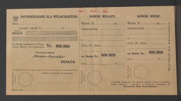 Blankiet nadawczy. Redakcja „Wieniec-Pszczółka” Kraków