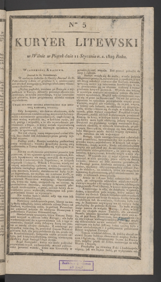 Kuryer Litewski. 1829, numer&nbsp;5