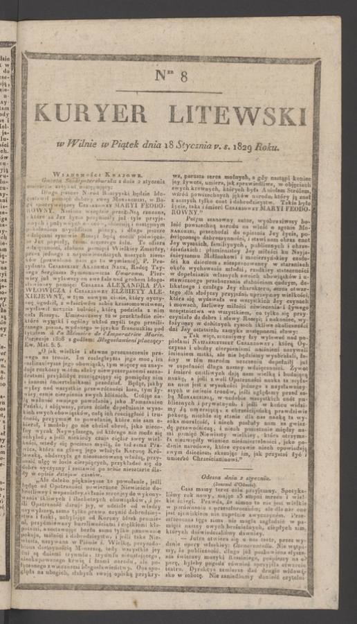 Kuryer Litewski. 1829, numer&nbsp;8