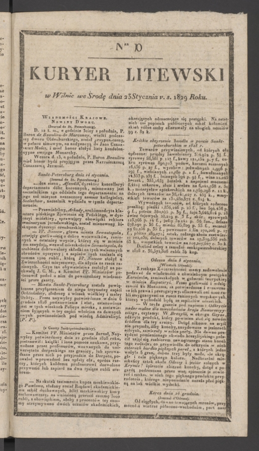 Kuryer Litewski. 1829, numer&nbsp;10