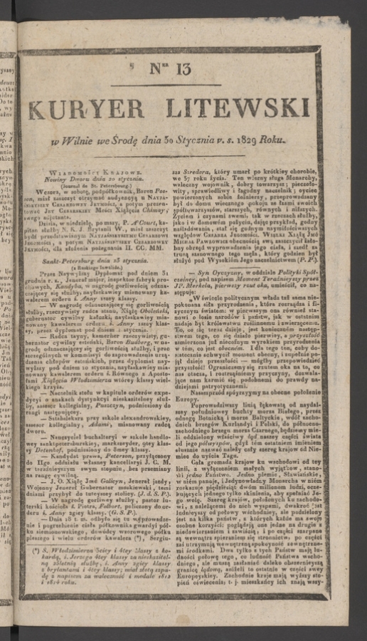 Kuryer Litewski. 1829, numer&nbsp;13