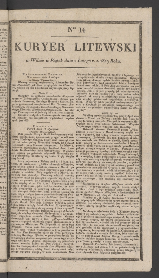 Kuryer Litewski. 1829, numer&nbsp;14