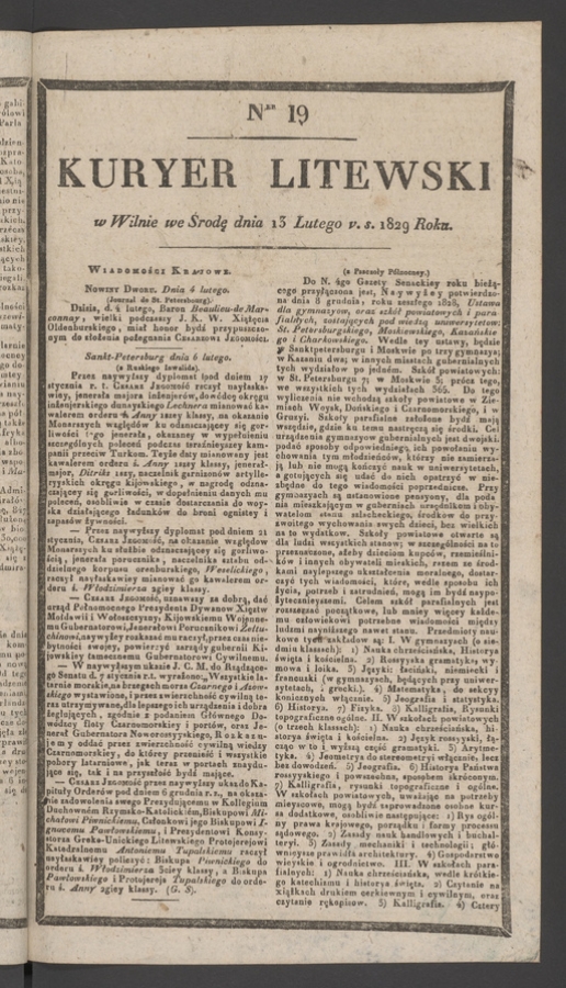 Kuryer Litewski. 1829, numer&nbsp;19