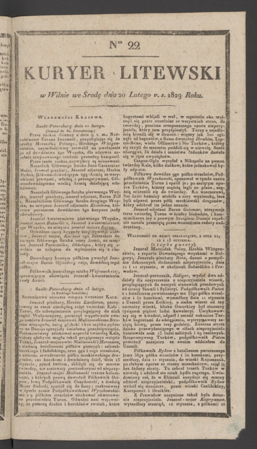 Kuryer Litewski. 1829, numer&nbsp;22