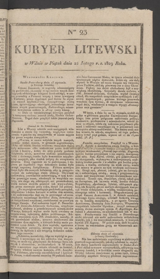 Kuryer Litewski. 1829, numer&nbsp;23