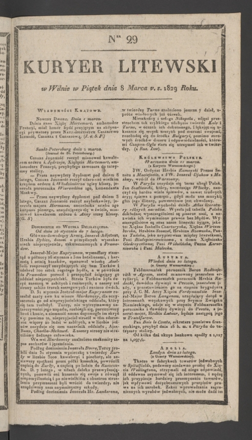 Kuryer Litewski. 1829, numer&nbsp;29