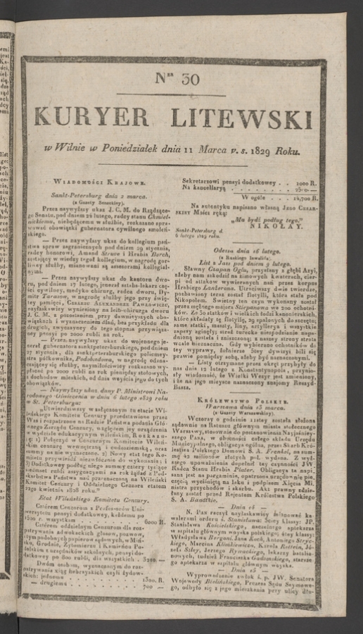 Kuryer Litewski. 1829, numer&nbsp;30