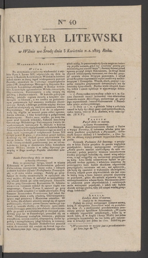 Kuryer Litewski. 1829, numer&nbsp;40