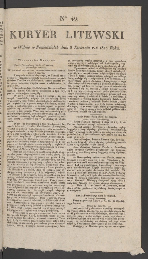 Kuryer Litewski. 1829, numer&nbsp;42