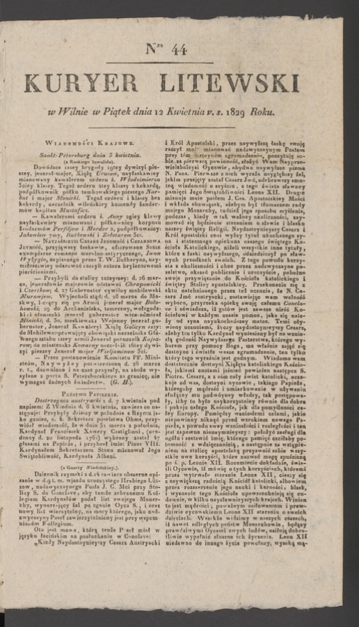 Kuryer Litewski. 1829, numer&nbsp;44