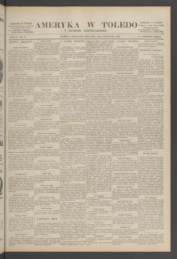 Ameryka w&nbsp;Toledo i&nbsp;Kuryer Clevelandski. Tom&nbsp;6, 1892, numer&nbsp;91