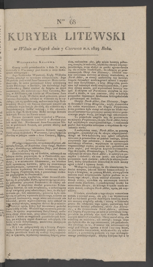 Kuryer Litewski. 1829, numer&nbsp;68