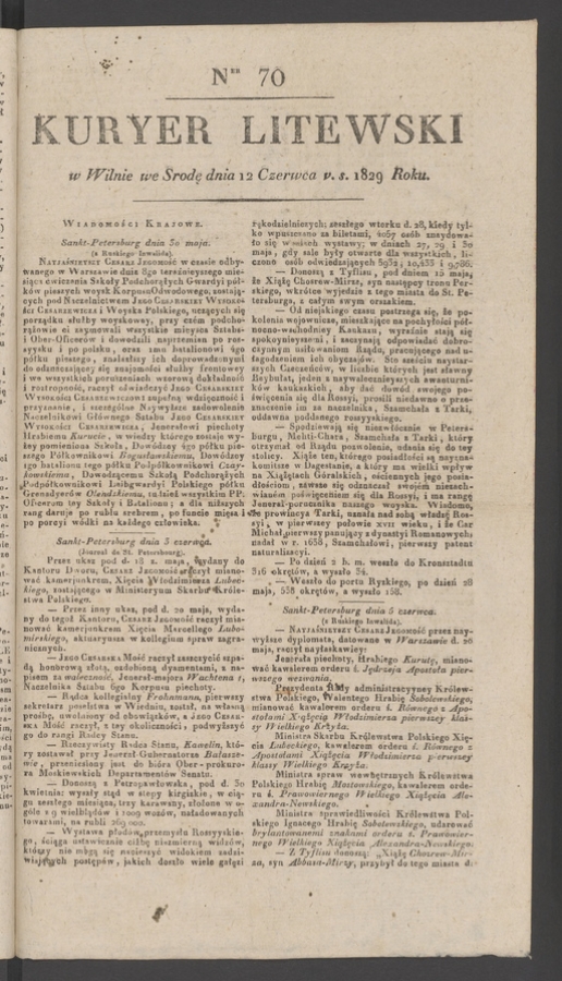 Kuryer Litewski. 1829, numer&nbsp;70