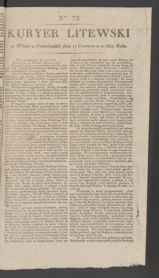 Kuryer Litewski. 1829, numer&nbsp;72