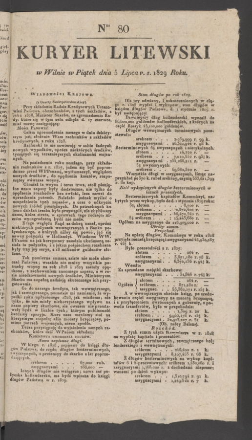 Kuryer Litewski. 1829, numer&nbsp;80