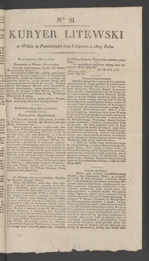 Kuryer Litewski. 1829, numer&nbsp;81