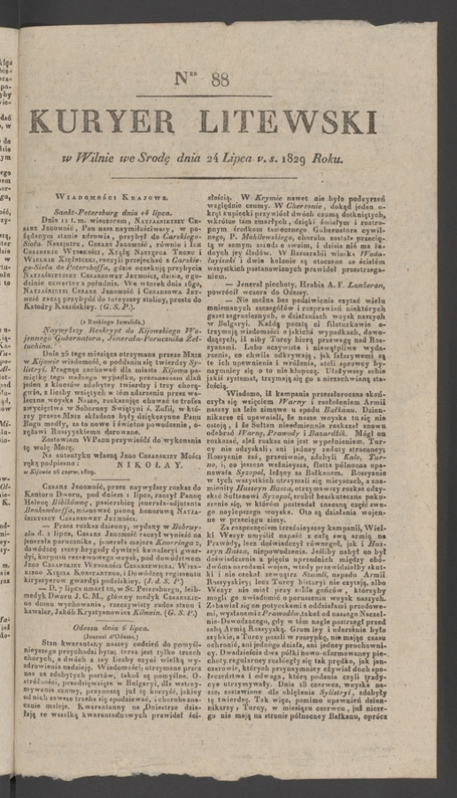 Kuryer Litewski. 1829, numer&nbsp;88