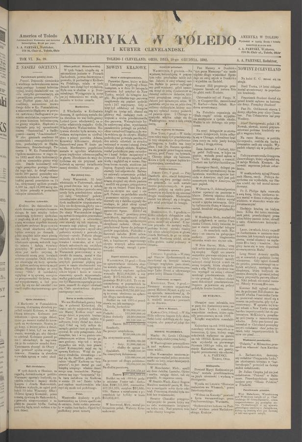 Ameryka w&nbsp;Toledo i&nbsp;Kuryer Clevelandski. Tom&nbsp;6, 1892, numer&nbsp;99