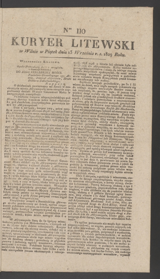 Kuryer Litewski. 1829, numer&nbsp;110