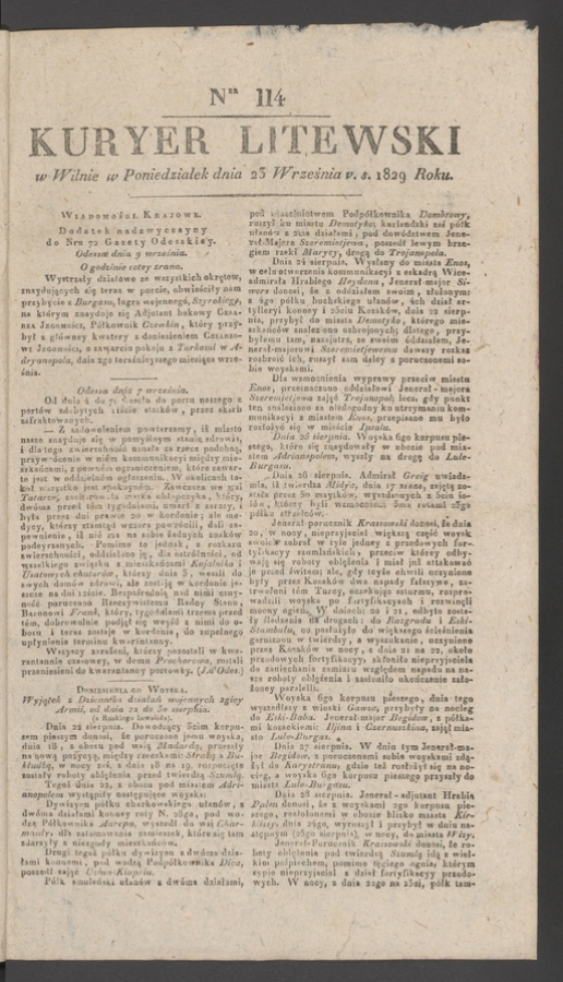 Kuryer Litewski. 1829, numer&nbsp;114