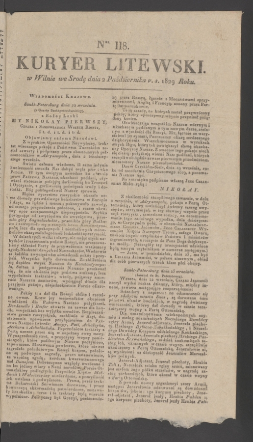 Kuryer Litewski. 1829, numer&nbsp;118