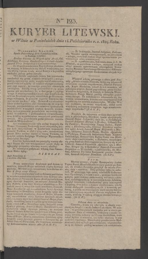 Kuryer Litewski. 1829, numer&nbsp;123