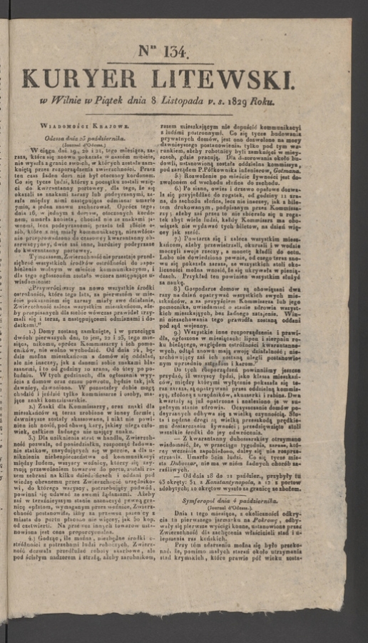 Kuryer Litewski. 1829, numer&nbsp;134