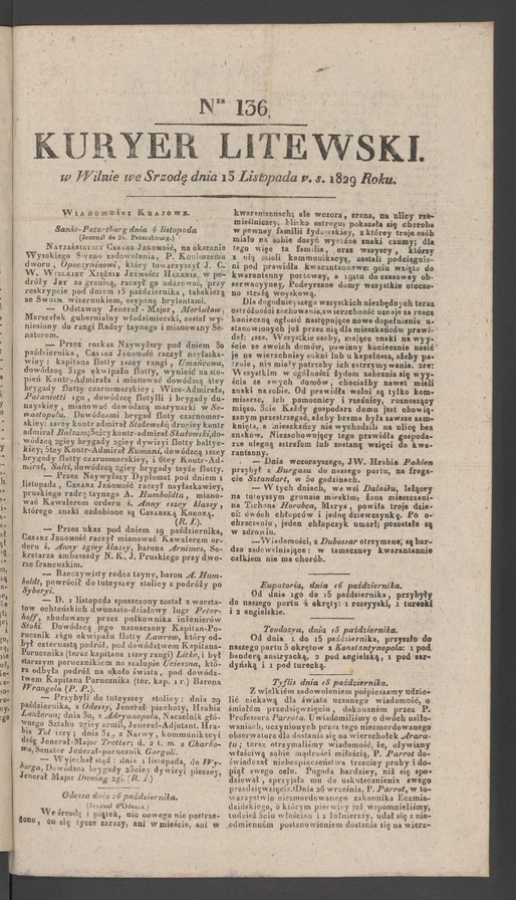 Kuryer Litewski. 1829, numer&nbsp;136