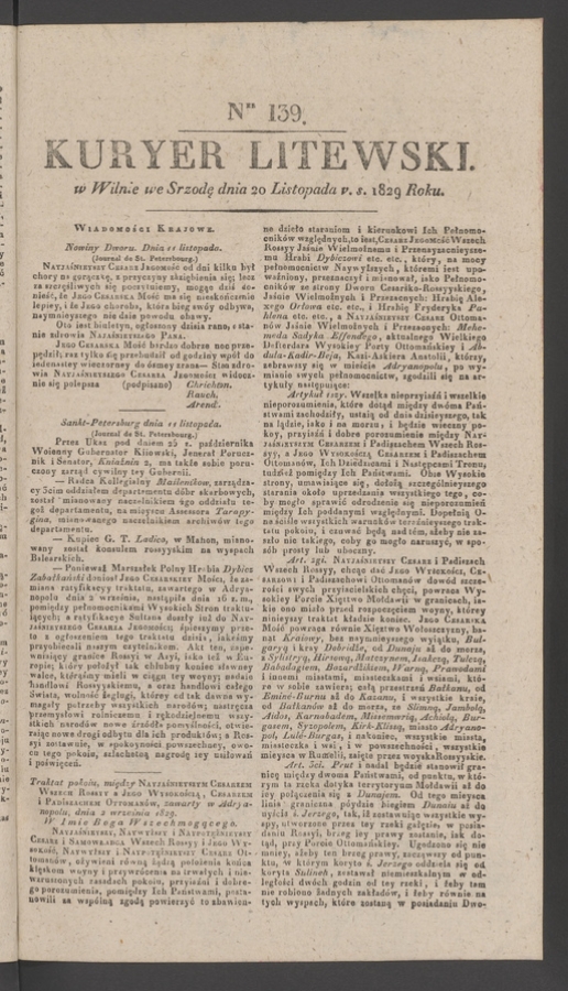 Kuryer Litewski. 1829, numer&nbsp;139