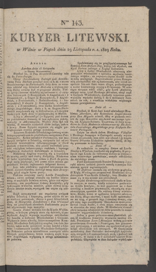 Kuryer Litewski. 1829, numer&nbsp;143