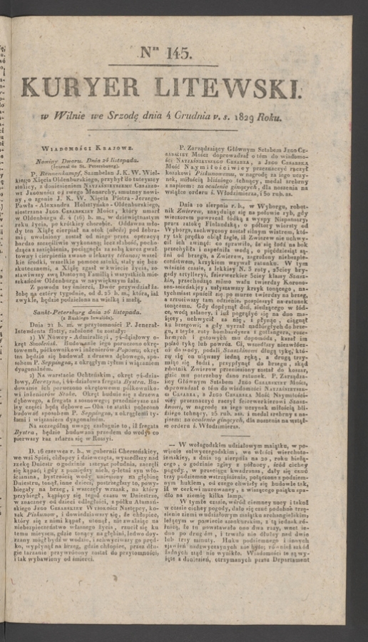 Kuryer Litewski. 1829, numer&nbsp;145