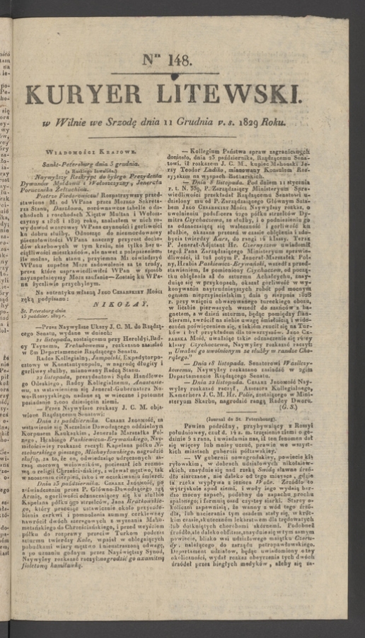 Kuryer Litewski. 1829, numer&nbsp;148