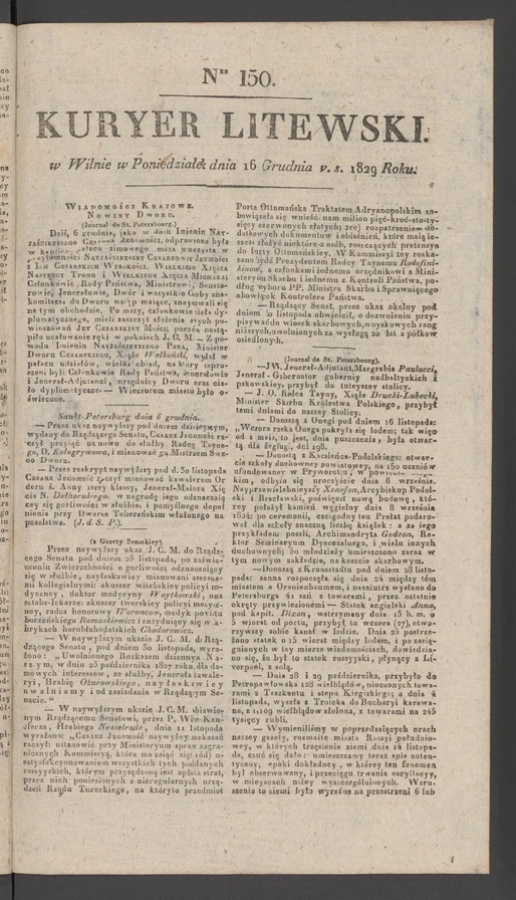 Kuryer Litewski. 1829, numer&nbsp;150