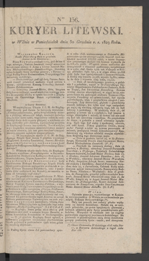 Kuryer Litewski. 1829, numer&nbsp;156