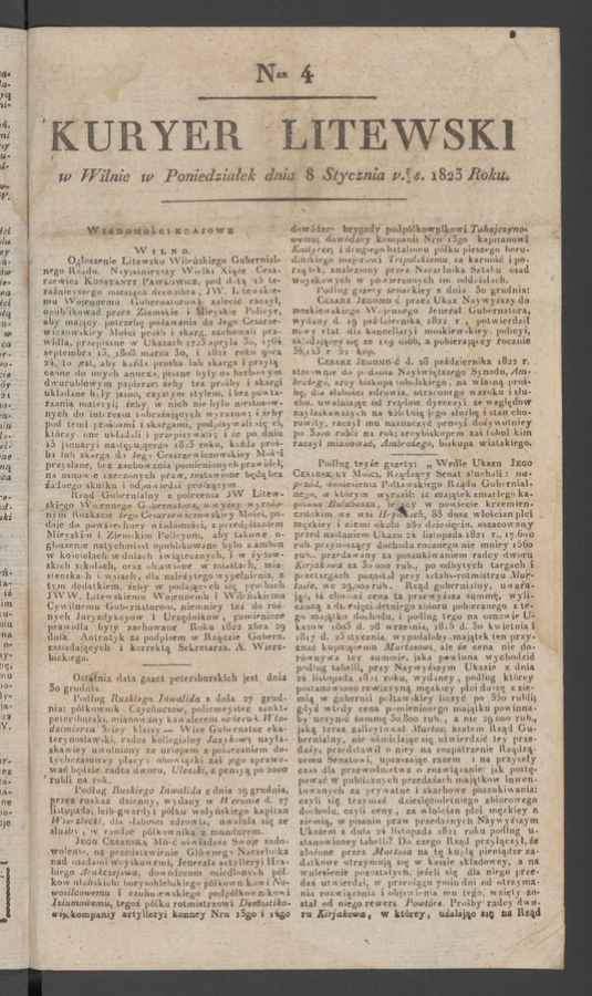 Kuryer Litewski. 1823, numer 4