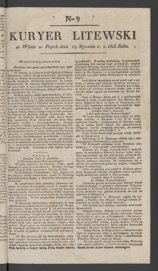 Kuryer Litewski. 1823, numer 9