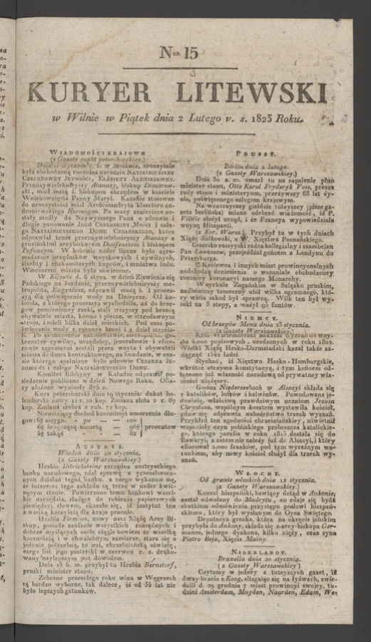 Kuryer Litewski. 1823, numer 15