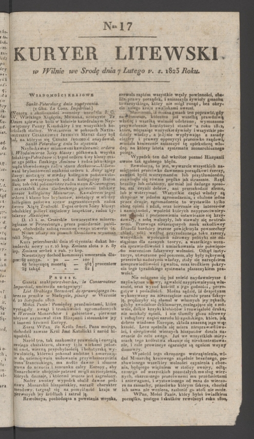 Kuryer Litewski. 1823, numer 17