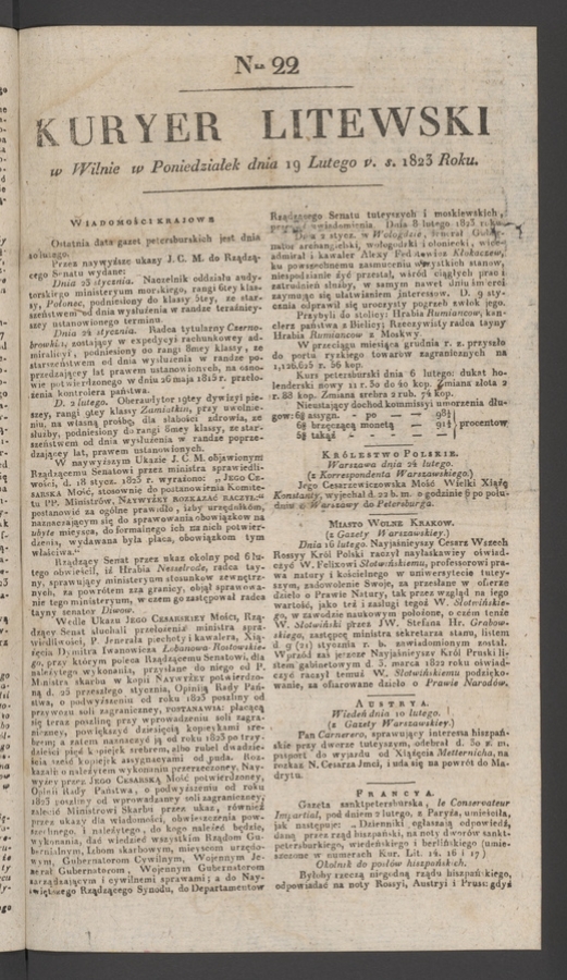 Kuryer Litewski. 1823, numer 22