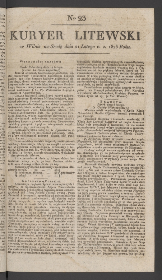 Kuryer Litewski. 1823, numer 23