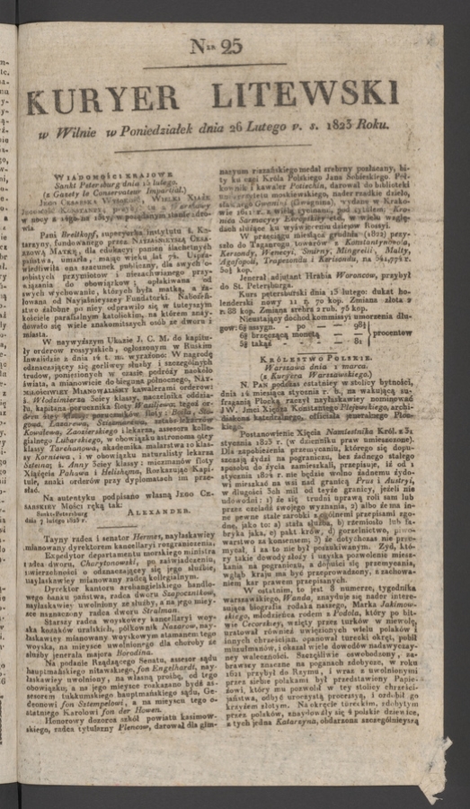 Kuryer Litewski. 1823, numer 25
