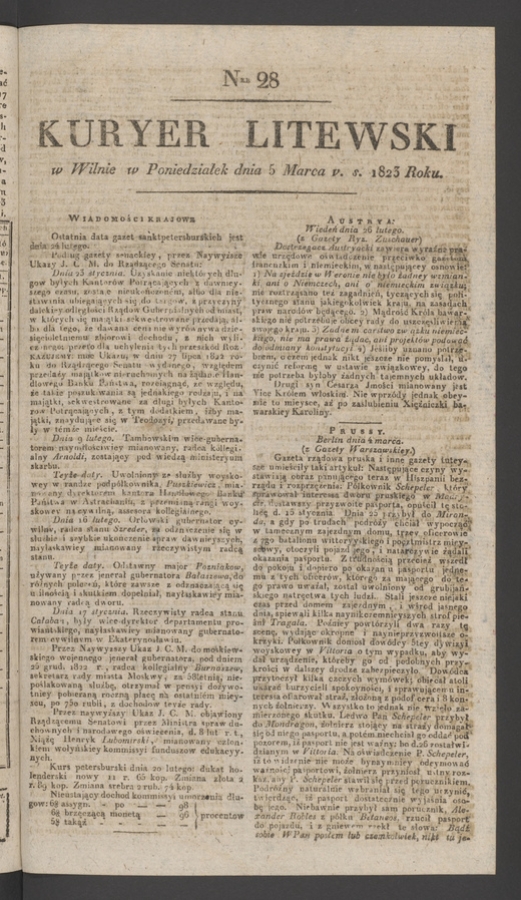 Kuryer Litewski. 1823, numer 28