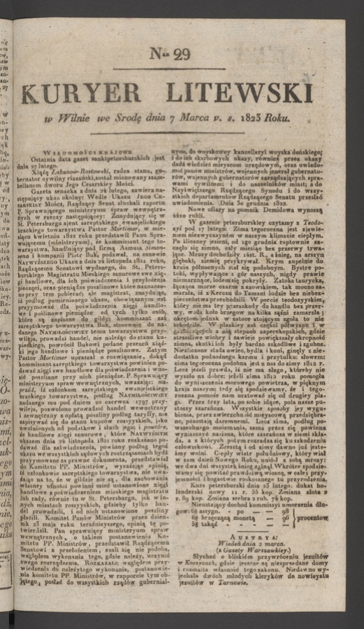 Kuryer Litewski. 1823, numer 29