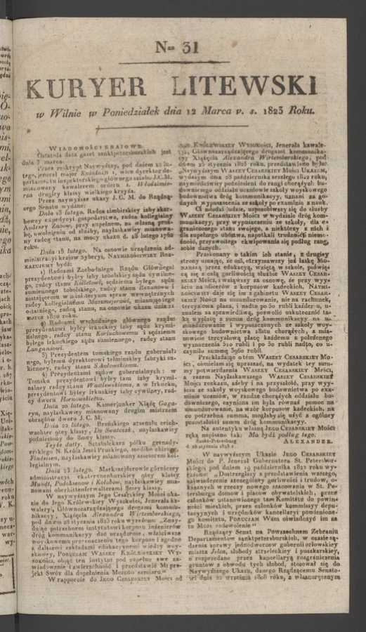 Kuryer Litewski. 1823, numer 31