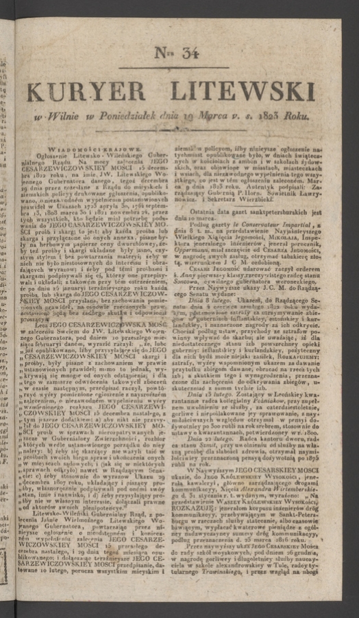 Kuryer Litewski. 1823, numer 34