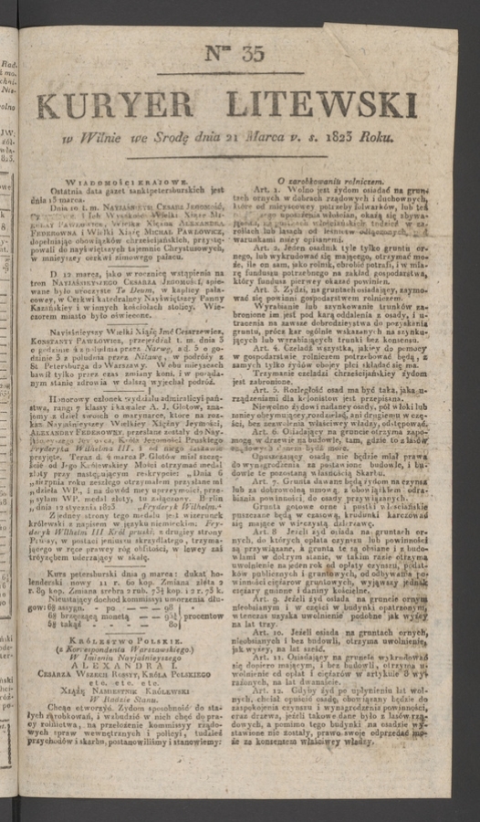 Kuryer Litewski. 1823, numer 35