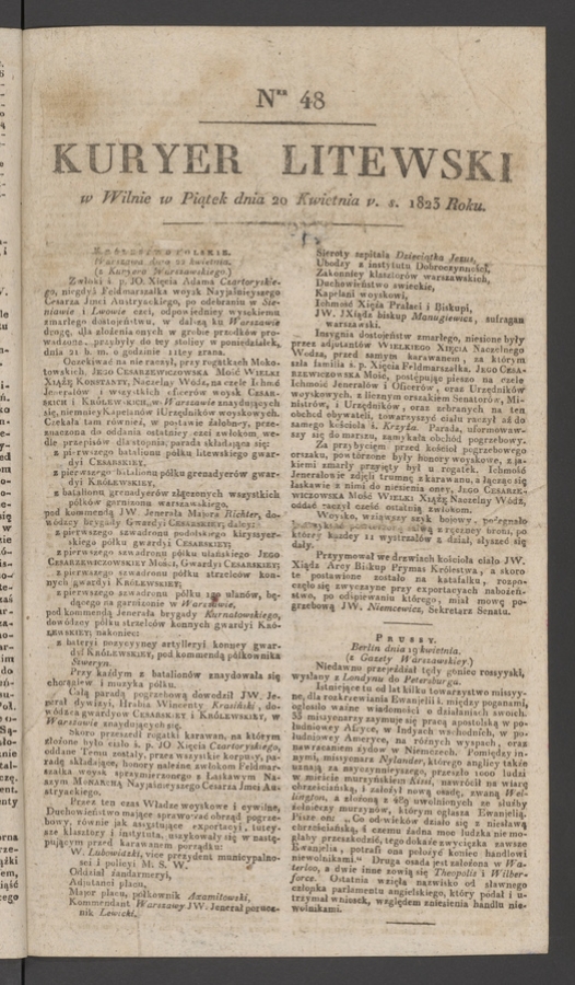 Kuryer Litewski. 1823, numer 48