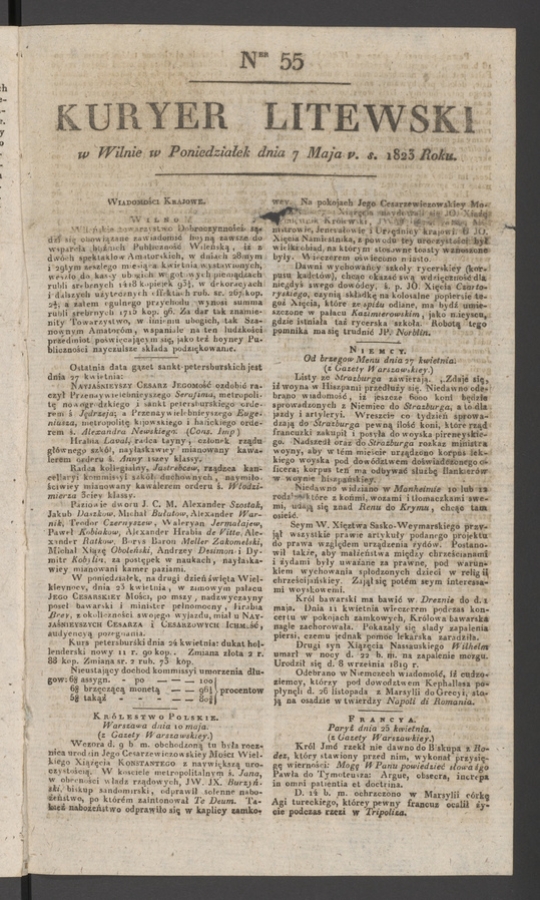 Kuryer Litewski. 1823, numer 55