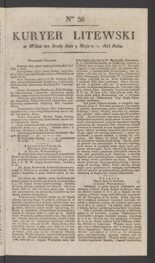 Kuryer Litewski. 1823, numer 56