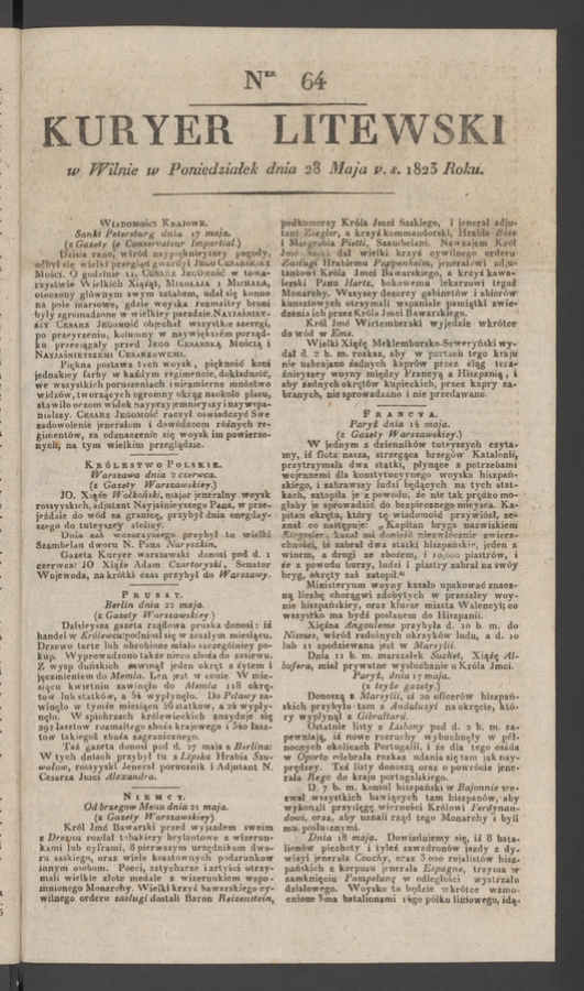 Kuryer Litewski. 1823, numer 64